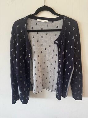 Oui Navy Anchor Print Cardigan